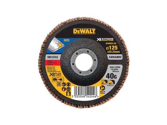 Lamelni disk DeWalt, INOX, Dimenzije:125x22,23mm, Zrnatost: 40, DT99583
