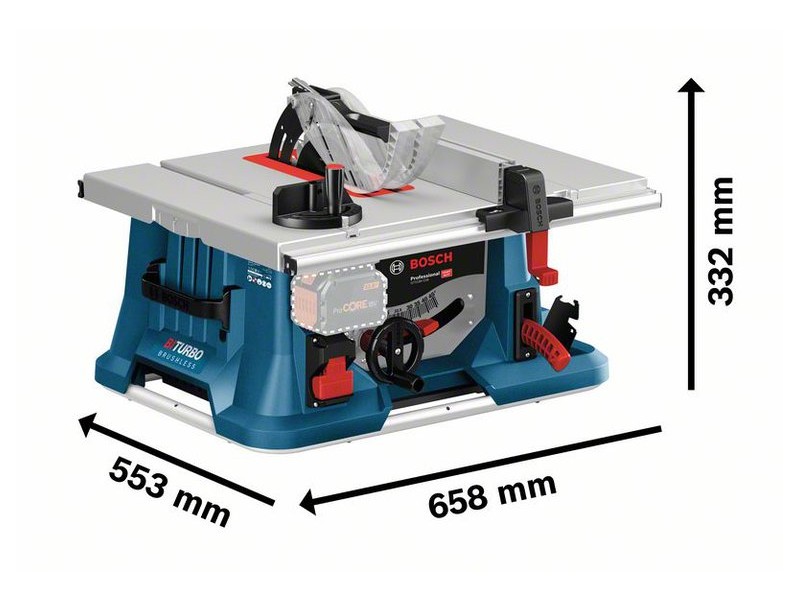 Akumulatorska namizna žaga Bosch BITURBO GTS 18V-216 + miza GTA 560, 18V, 216mm, 21.6kg, 0601B44002
