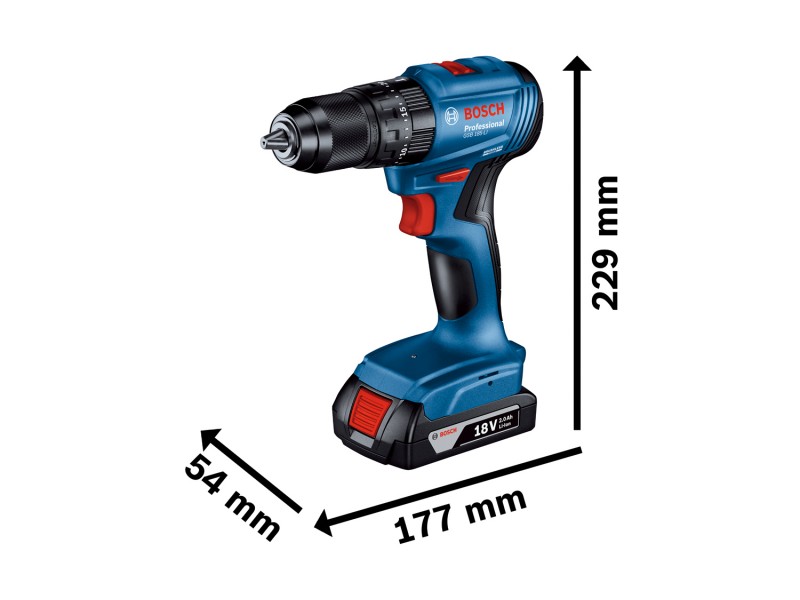 Akumulatorski udarni vrtalni vijačnik Bosch GSB 185-LI v kovčku, 18V, 21-50Nm, 1.5-13mm, 0.99kg, 06019K3100