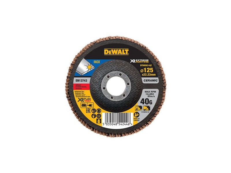 Lamelni disk DeWalt, INOX, Dimenzije:125x22,23mm, Zrnatost: 40, DT99583