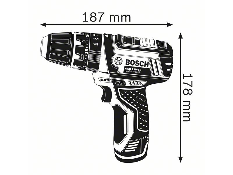 Akumulatorski udarni vrtalni vijačnik Bosch GSB 12V-15 v kartonu, 12V, 7mm, 1kg, 06019B6901