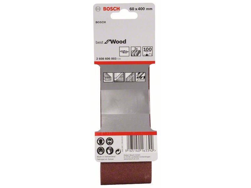 3-delni komplet brusilnih trakov Bosch X440, Dimenzije: 60 x 400 mm, Zrnatost: 100, 2608606003