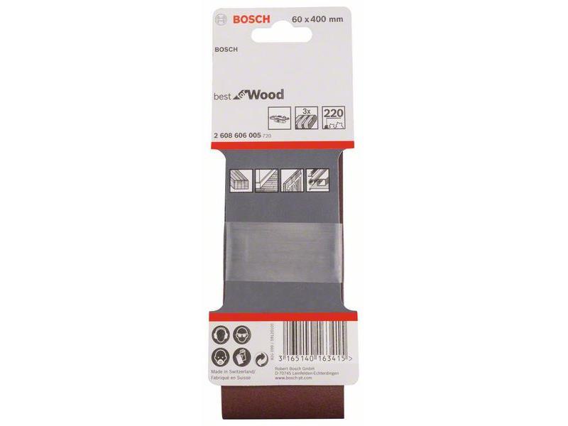 3-delni komplet brusilnih trakov Bosch X440, Dimenzije: 60 x 400 mm, Zrnatost: 220, 2608606005