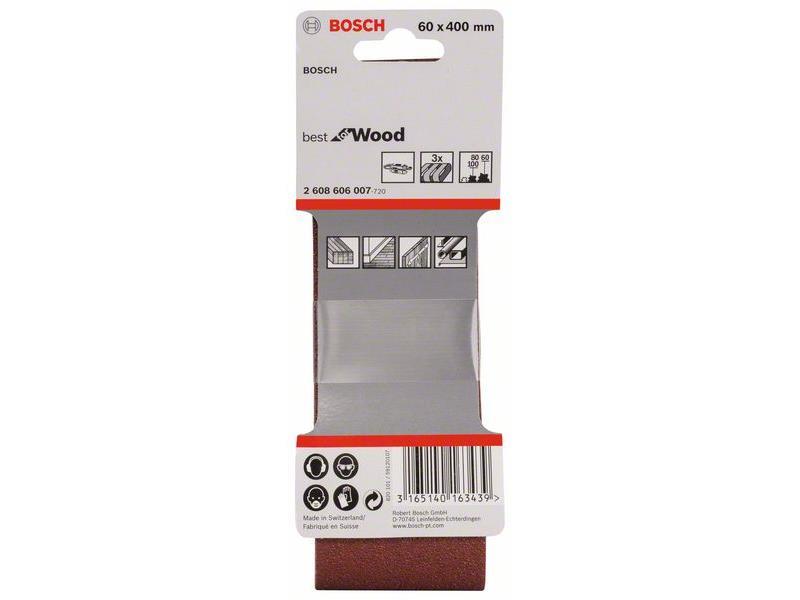 3-delni komplet brusilnih trakov Bosch X440, Dimenzije: 60 x 400 mm, Zrnatost: 60, 80, 100, 2608606007