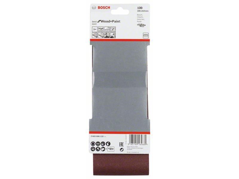 3-delni komplet brusilnih trakov Bosch X440, Dimenzije: 100 x 610 mm, Zrnatost: 100, 2608606132