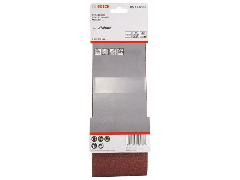 3-delni komplet brusilnih trakov Bosch X440, Dimenzije: 100 x 620 mm, Zrnatost: 40, 2608606141