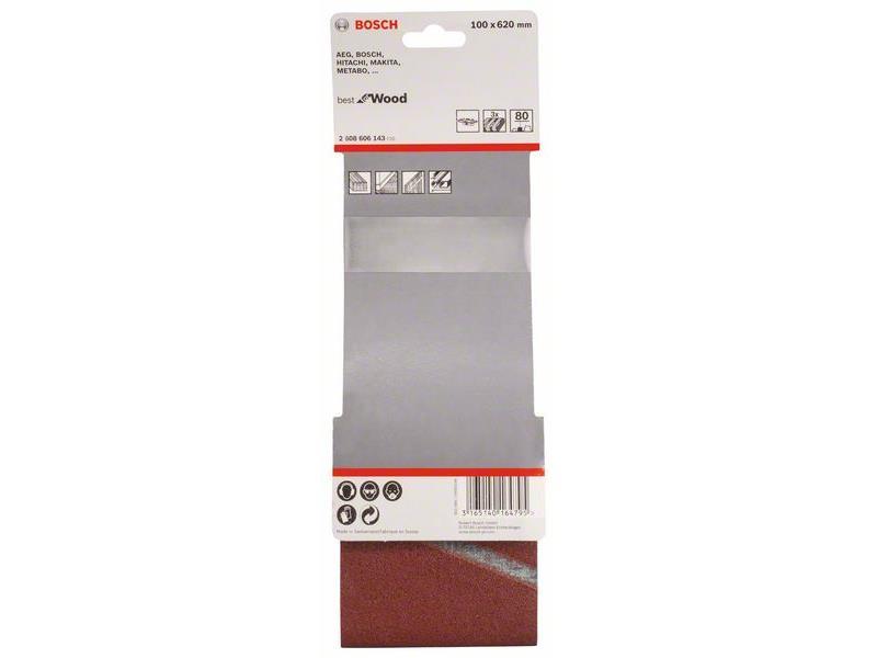 3-delni komplet brusilnih trakov Bosch X440, Dimenzije: 100 x 620 mm, Zrnatost: 80, 2608606143