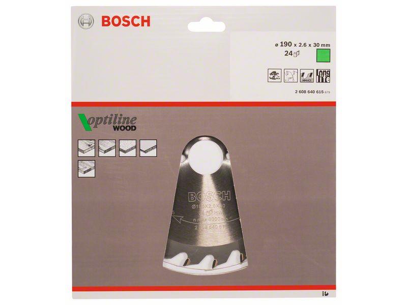 List krožne žage Bosch Optiline Wood, Dimenzije: 190x30x2,6mm, Zob: 24, 2608640615