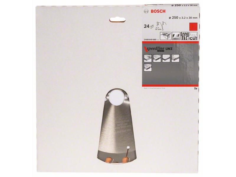 List krožne žage Bosch Speedline Wood, Dimenzije: 250x30x3,2 mm, Zob: 24, 2608640680