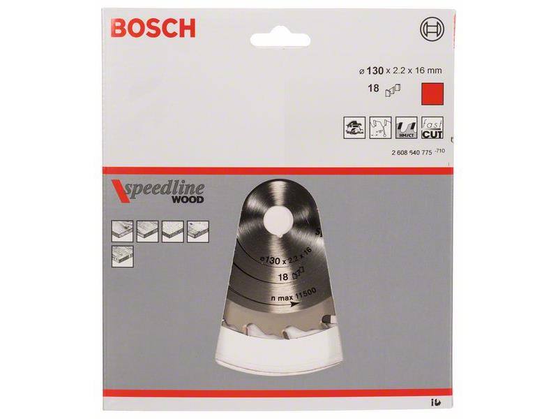 List krožne žage Bosch Speedline Wood, Dimenzije: 130x16x2,2mm, Zob: 18, 2608640775