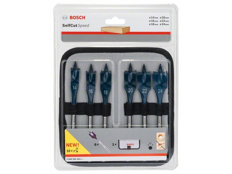6-delni komplet ploščatih rezkalnih svedrov Bosch Self Cut Speed, Dimenzije: 14, 16, 18, 20, 22, 24 mm, 2608595424