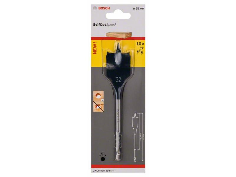 Ploščati rezkalni sveder Bosch Self Cut Speed, šesterorob , Dimenzije: 32 x 152 mm, 2608595498