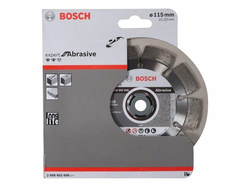 Diamantna rezalna plošča Bosch Expert for Abrasive, Dimenzije: 115x22,23x2,2x12mm, 2608602606