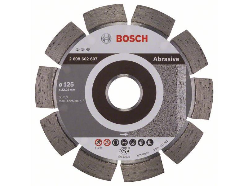 Diamantna rezalna plošča Bosch Expert for Abrasive, Dimenzije: 125x22,23x1,6x10mm, 2608602607