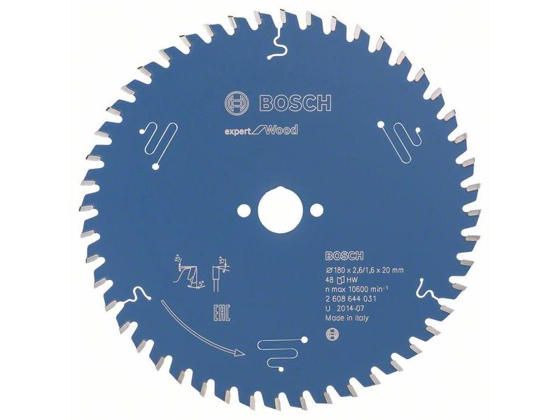 List za krožne žage Bosch Expert for Wood, Dimenzije: 180x20x2,6mm, Zob: 48, 2608644031