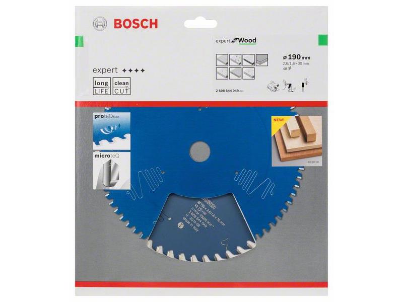 List za krožne žage Bosch Expert for Wood, Dimenzije: 190x30x2,6mm, Zob: 48, 2608644049