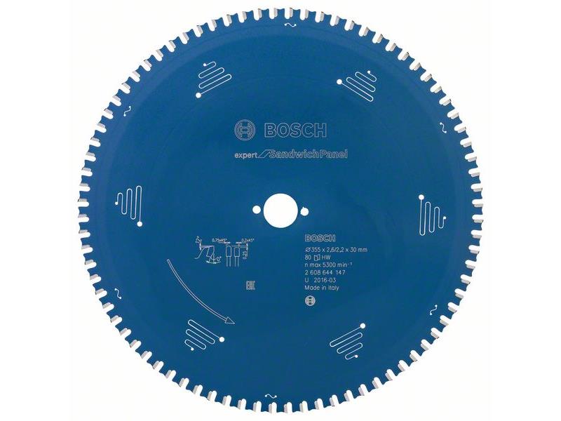Žagin list za krožne žage Bosch Expert for Sandwich Panel, Dimenzije: 355x30x2,6mm, Zob: 80, 2608644147