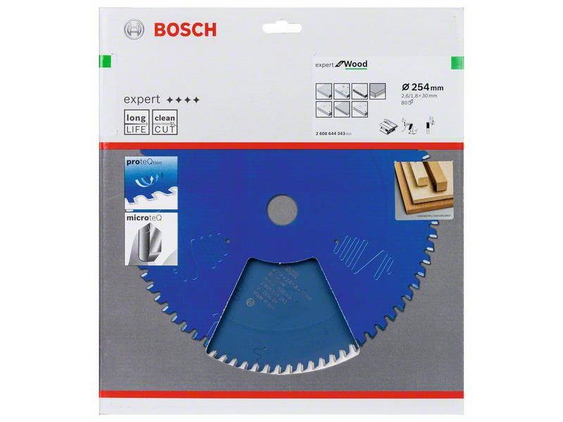 List za krožno žago Bosch Expert for Wood, Dimenzije: 254x2,6/1,8x30mm, Zob: 80, 2608644343