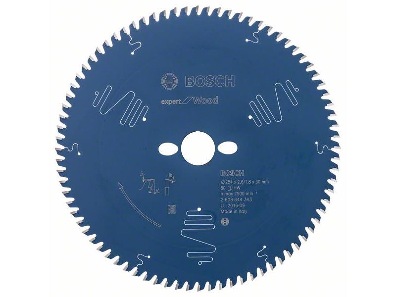 List za krožno žago Bosch Expert for Wood, Dimenzije: 254x2,6/1,8x30mm, Zob: 80, 2608644343