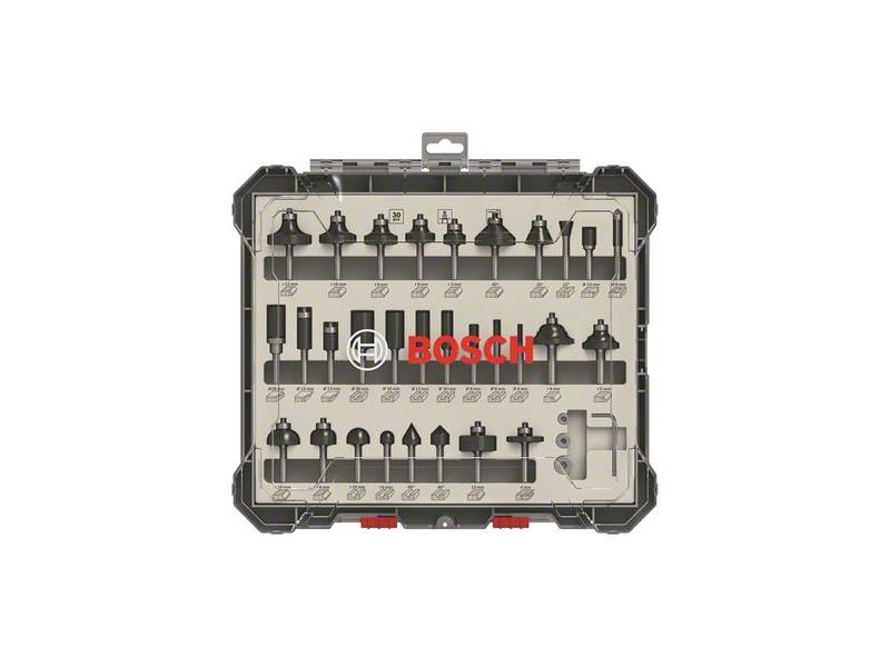 30-delni komplet mešanih rezkarjev Bosch s 6-milimetrskim vpenjalnim steblom, 2607017474
