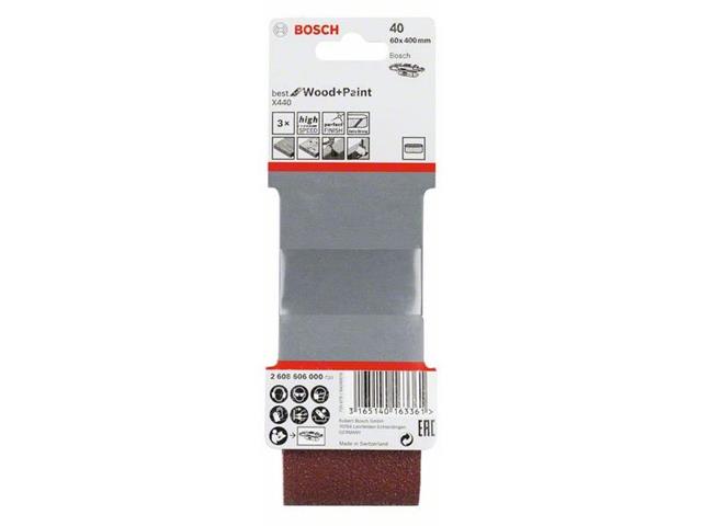 3-delni komplet brusilnih trakov Bosch X440, Dimenzije: 60 x 400 mm, Zrnatost: 40, 2608606000