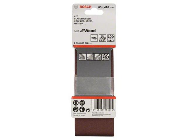 3-delni komplet brusilnih trakov Bosch X440, Dimenzije: 65 x 410 mm, Zrnatost: 100, 2608606018