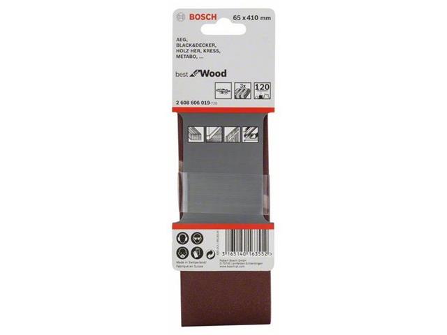 3-delni komplet brusilnih trakov Bosch X440, Dimenzije: 65 x 410 mm, Zrnatost: 120, 2608606019