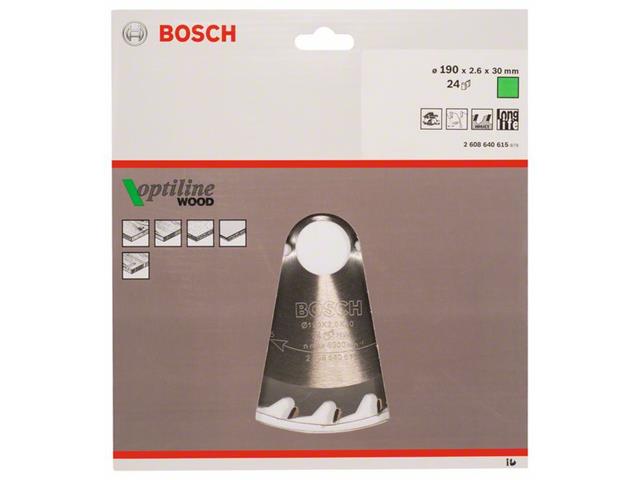 List krožne žage Bosch Optiline Wood, Dimenzije: 190x30x2,6mm, Zob: 24, 2608640615