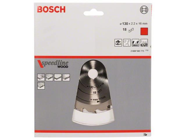 List krožne žage Bosch Speedline Wood, Dimenzije: 130x16x2,2mm, Zob: 18, 2608640775