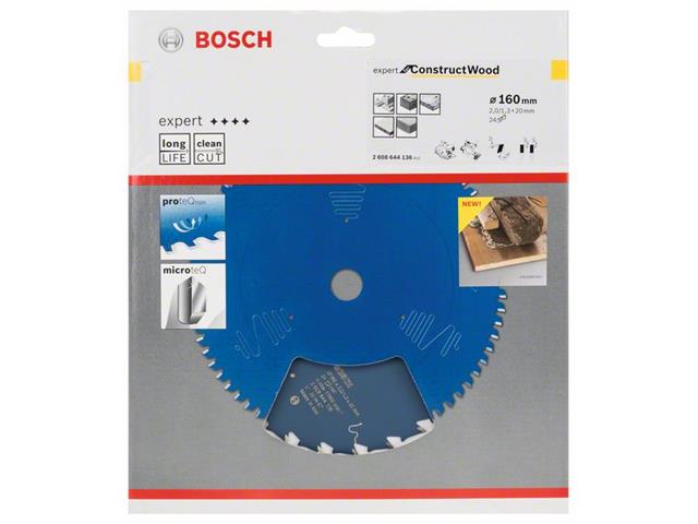 List za krožne žage Bosch Expert for Construct Wood, Dimenzije: 160x20x2mm, Zob: 24, 2608644136