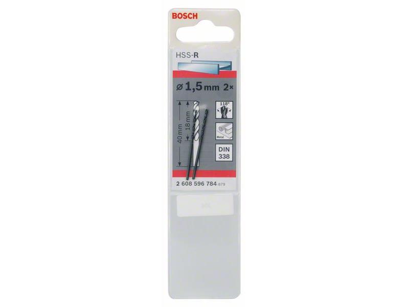 HSS Sveder za kovino Bosch DIN 338, Pakiranje: 2kos, Dimenzije: 1,5x18x40mm, 2608596784