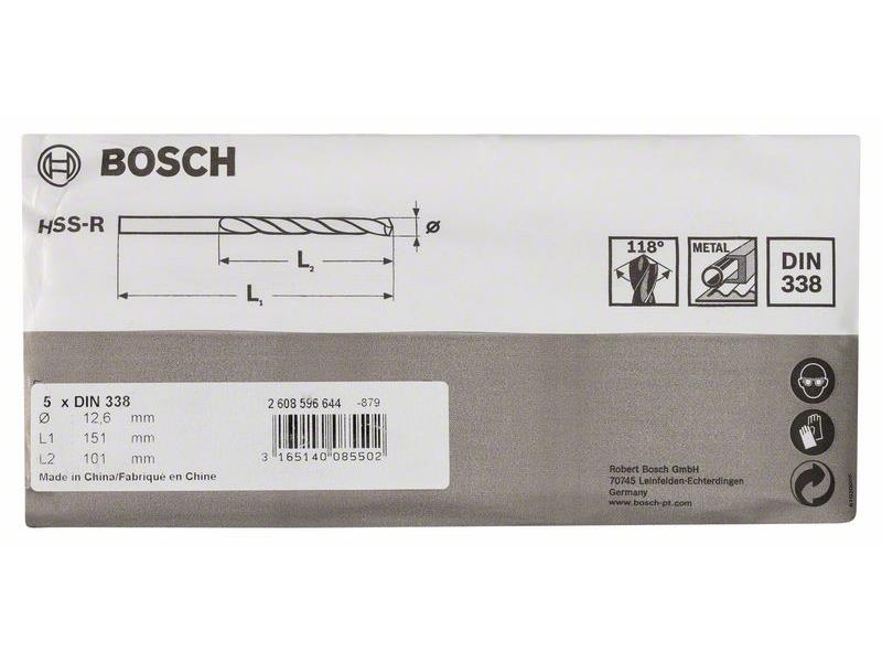 HSS Sveder za kovino Bosch DIN 338, Pakiranje: 5kos, Dimenzije: 12,6x101x151mm, 2608596644