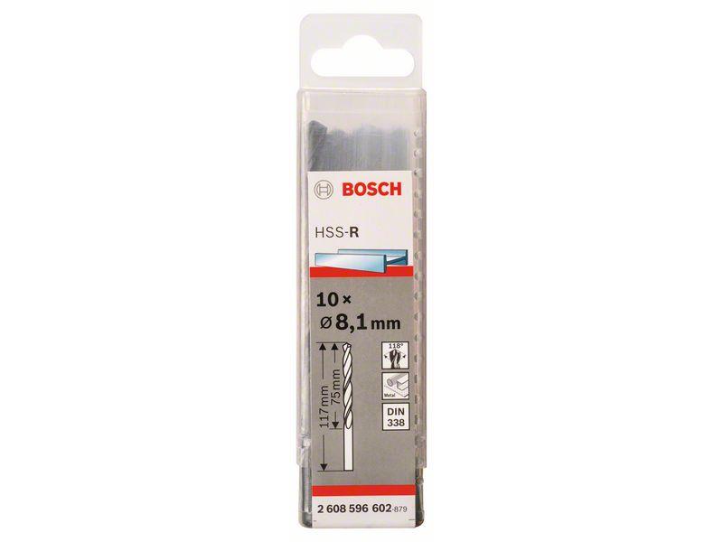 Sveder za kovino Bosch HSS-R, DIN 338, Pakiranje: 10kos, Dimenzije: 8,1x75x117mm, 2608596602