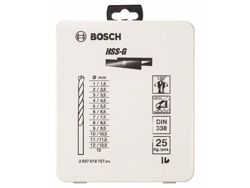 25-delni komplet svedrov za kovino HSS-G, DIN 338, 135°v kovinski kaseti 1-13 mm, 135°
