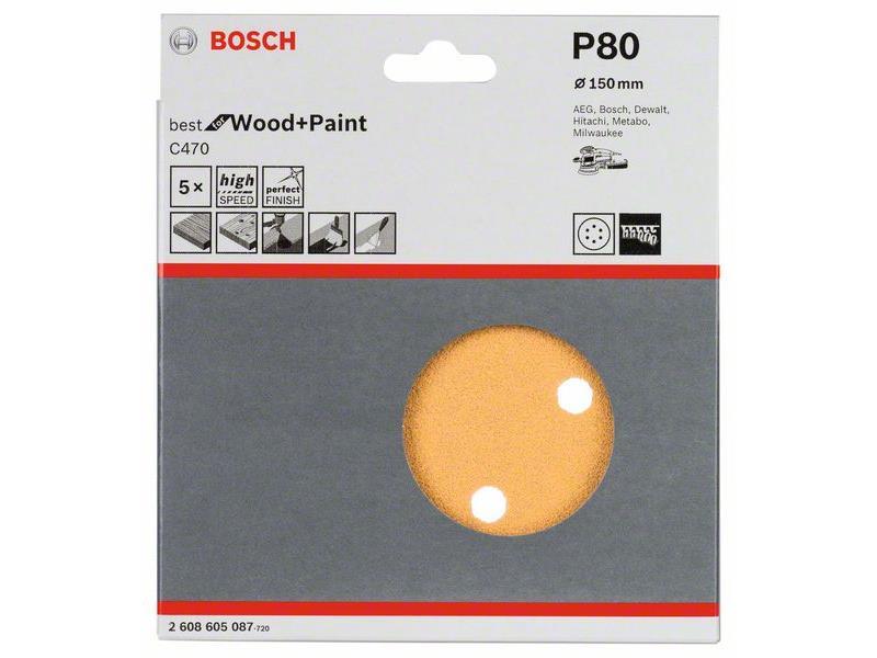 Brusilni listi C470 Bosch, Dimenzije: 150 mm, Zrnatost: 80, 2608605087