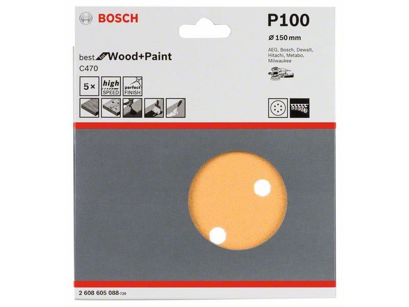 Brusilni listi C470 Bosch, Dimenzije: 150 mm, Zrnatost: 100, 2608605088