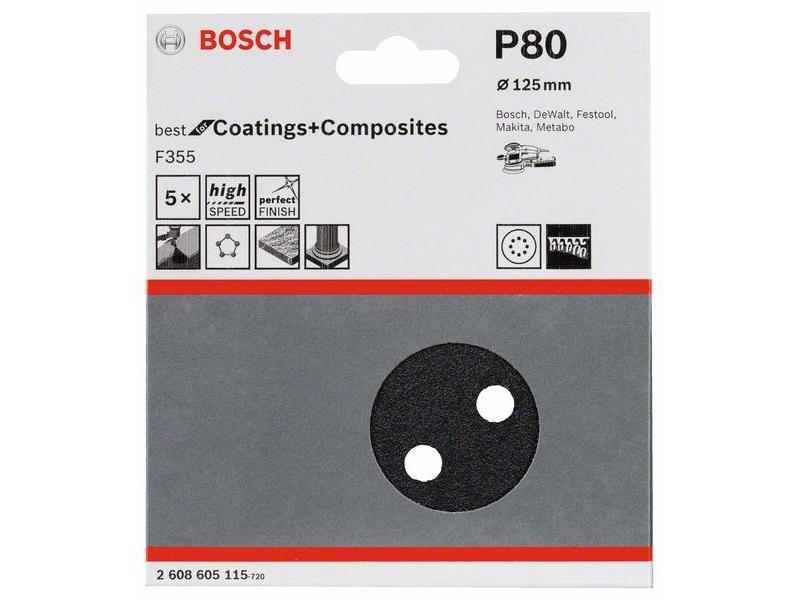 Brusilni list F355 Bosch, 125mm, 80, 2608605115