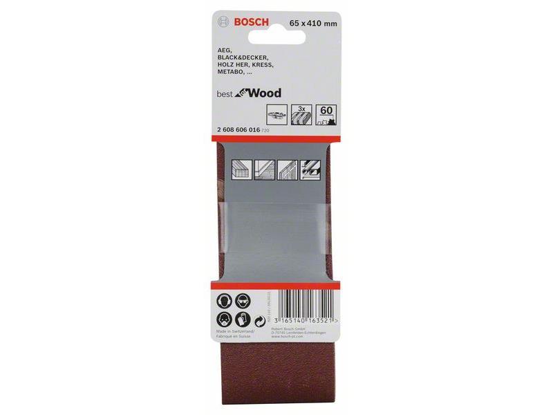 3-delni komplet brusilnih trakov Bosch X440, Dimenzije: 65 x 410 mm, Zrnatost: 60, 2608606016