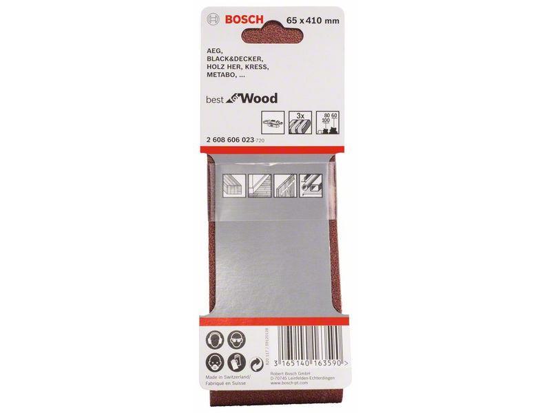 3-delni komplet brusilnih trakov Bosch X440, Dimenzije: 65 x 410 mm, Zrnatost: 60, 80, 100, 2608606023