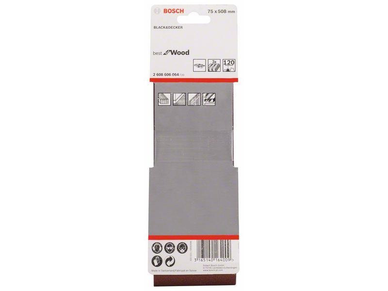 3-delni komplet brusilnih trakov Bosch X440, Dimenzije: 75 x 508 mm, Zrnatost: 120, 2608606064