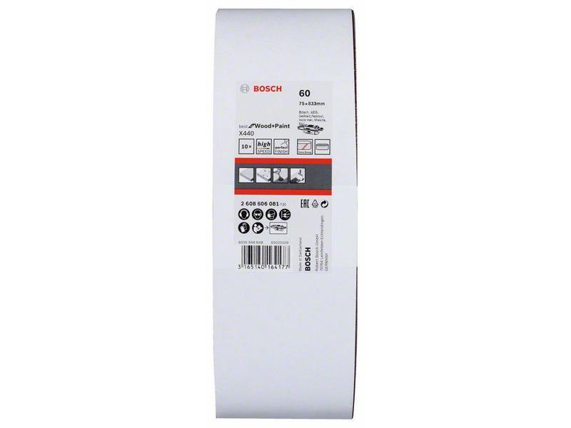 10-delni komplet brusilnih trakov Bosch, Dimenzije: 75 x 533 mm, Zrnatost: 60, 2608606081