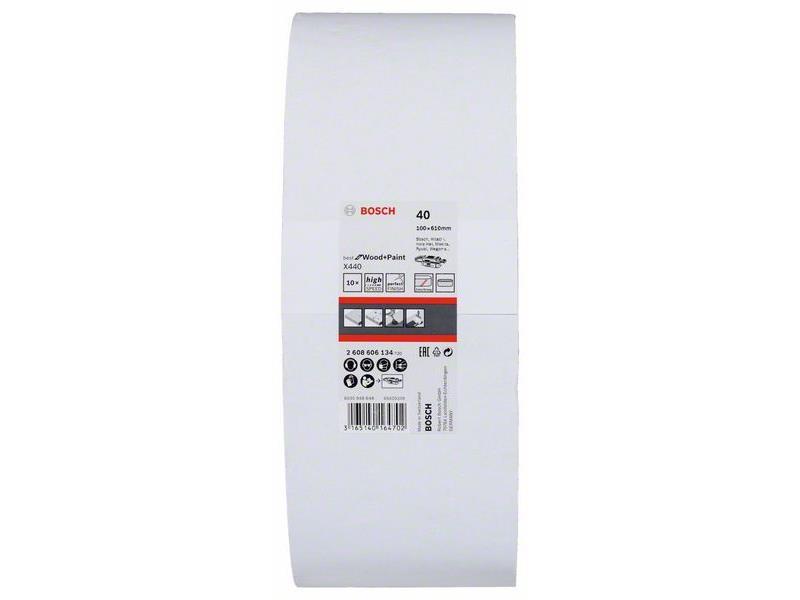 10-delni komplet brusilnih trakov Bosch X440, Dimenzije: 100 x 610 mm, Zrnatost: 40, 2608606134