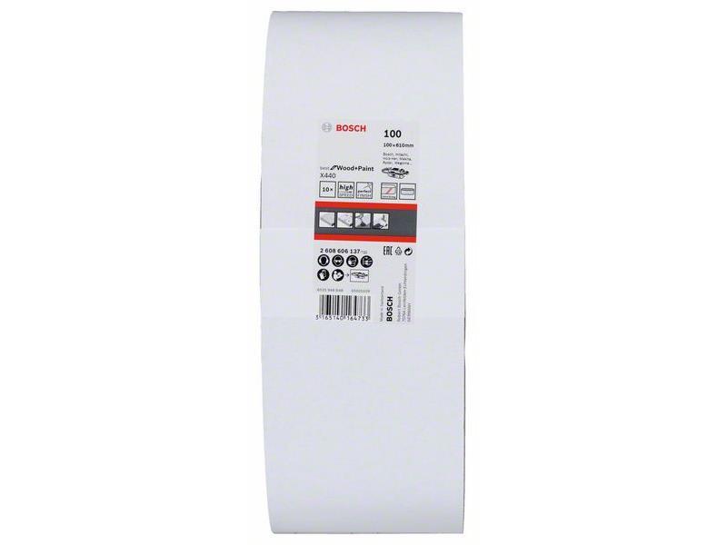 10-delni komplet brusilnih trakov Bosch X440, Dimenzije: 100 x 610 mm, Zrnatost: 100, 2608606137