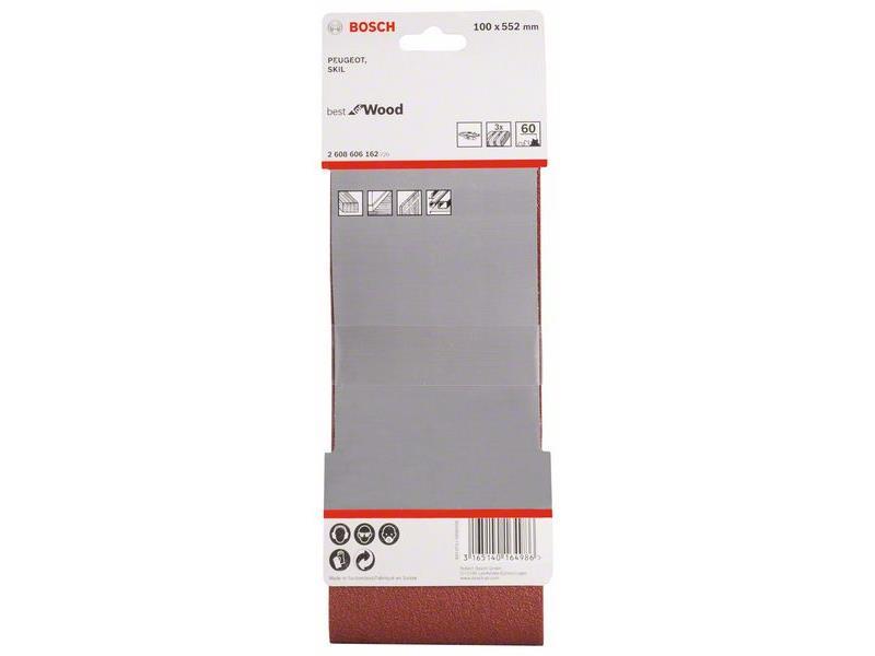 3-delni komplet brusilnih trakov Bosch X440, Dimenzije: 100 x 552 mm, Zrnatost: 60, 2608606162