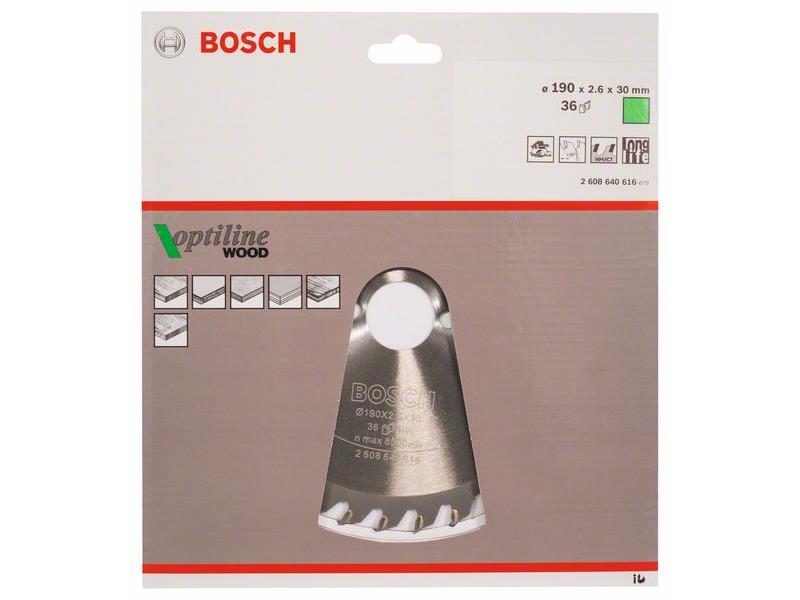 List krožne žage Bosch Optiline Wood, Dimenzije: 190x30x2,6mm, Zob: 36, 2608640616