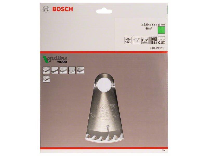 List krožne žage Bosch Optiline Wood, 230x30x2,8 mm, Zob: 48, 2608640629