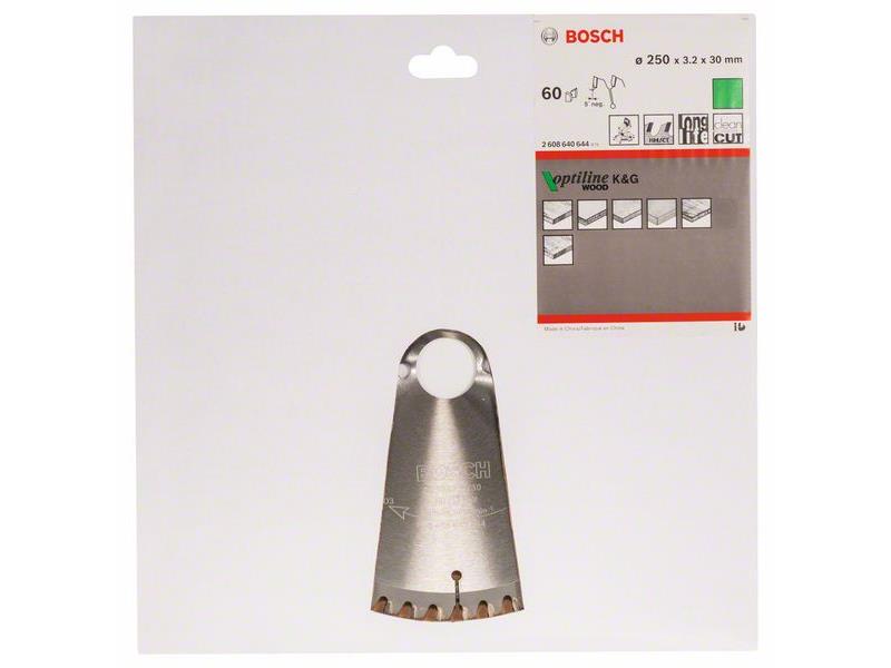 List krožne žage Bosch Optiline Wood, Dimenzije: 250x30x3,2mm, Zob: 60, 2608640644