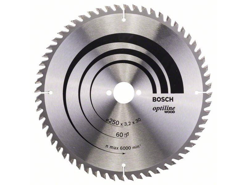 List krožne žage Bosch Optiline Wood, Dimenzije: 250x30x3,2mm, Zob: 60, 2608640729