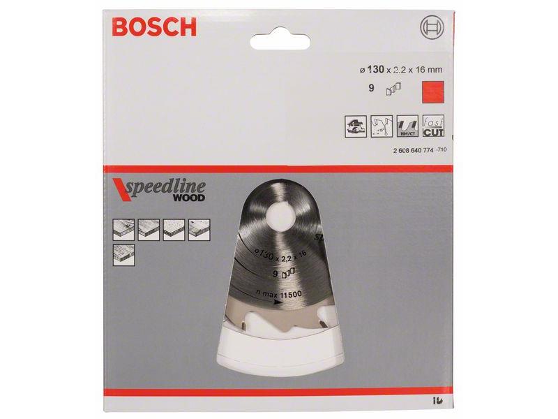 Žagin list za krožne žage Bosch Speedline Wood, Dimenzije: 130x16x2,2mm, Zob: 9, 2608640774