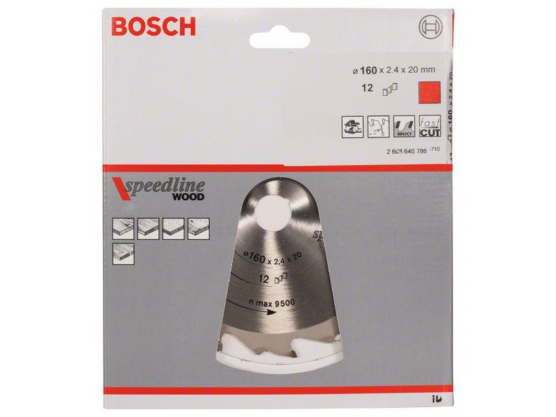 List krožne žage, Bosch Speedline Wood, Dimenzije: 160x20x2,4mm, Zob: 12, 2608640786